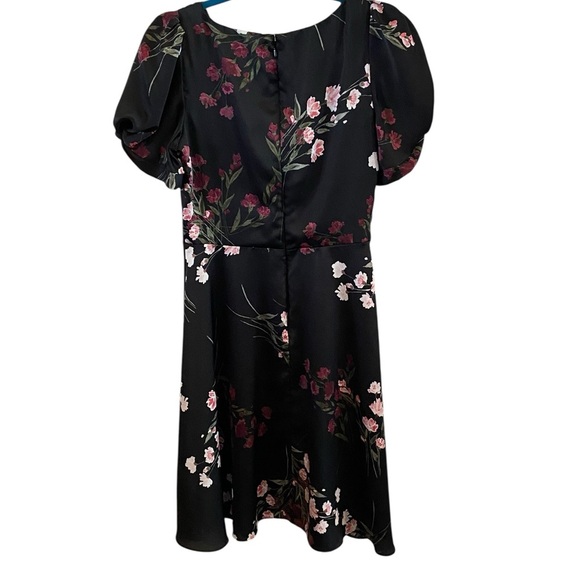 DKNY Black & Pink Floral puff sleeve Midi Dress classic - Picture 5 of 7